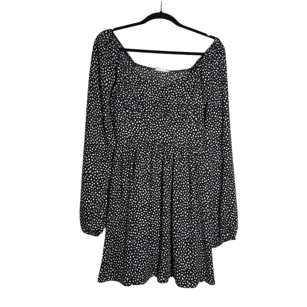 Altar’d State Black and White Polka Dot Mini Dress Popover Long Sleeve Size M